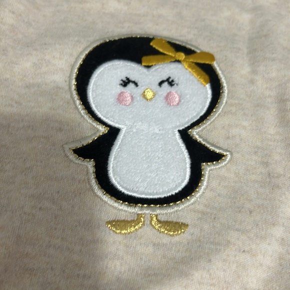 Baby girls 0-3 month new NWT penguin long sleeve onesie foil metallic shine pant - Picture 2 of 4